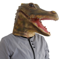 Masque de tête de crocodile en latex kaki, texture réaliste écailleuse, bouche ouverte, dents pointues, doux et confortable, pour Halloween, cosplay, fête