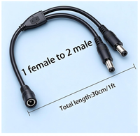 Kabel Pemisah Catu Daya DC 1 Betina ke 2 Jantan 5.5mm X 2.1mm untuk Kamera Keamanan CCTV, Lampu Strip LED