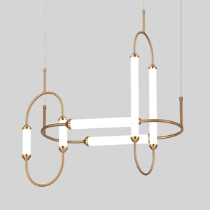 Guzhen OGS al por mayor moderno bronce cepillado de vidrio esmerilado tubo colgante lámpara de luz de la lámpara para la sala - Product Image 1