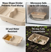Ecologisch afbreekbare 2-delige binnenbak van suikerrietbagasse, compartimentenverdeler voor afhaalmaaltijden, deksel voor maaltijddoos