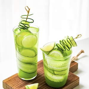 Handmade tre trái cây <span class=keywords><strong>Picks</strong></span> looped xiên với Xoắn gốc màu xanh lá cây màu Cocktail thanh đồ uống khuấy gậy - Product Image 5
