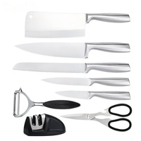 Ensemble de 9 couteaux de cuisine prêts à l'emploi, manches en acier inoxydable, bloc de rangement en acrylique, coffret cadeau, cadeau de déménagement, cadeau de fête