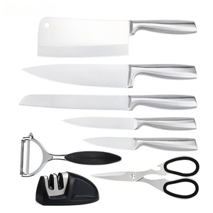 Ensemble de 9 couteaux de cuisine prêts à l'emploi, manches en acier inoxydable, bloc de rangement en acrylique, coffret cadeau, cadeau de déménagement, cadeau de fête - Product Image 3