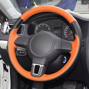 Protector de volante de coche de cuero genuino personalizado para Volkswagen <span class=keywords><strong>Golf</strong></span> 6 Mk6 VW Polo Sagitar Bora Santana Jetta MK5 <span class=keywords><strong>Interior</strong></span> de coche - Product Image 3