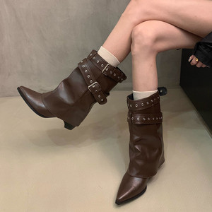 Stivaletti <span class=keywords><strong>Bianchi</strong></span> Coreani con Zip, Punta Affusolata, <span class=keywords><strong>Tacco</strong></span> Piatto, Nuova Collezione Autunno 2025, Comodi, Snellenti, con Effetto Rialzante - Product Image 4