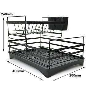 Égouttoir à vaisselle en acier inoxydable 304, 2 niveaux en métal <span class=keywords><strong>noir</strong></span>, égouttoir à vaisselle, égouttoir à vaisselle en fer avec plateau d'égouttoir en PP - Product Image 2