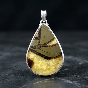 Magnifique Pendentif Septarien Jaune Sertissage Bezel en Argent Sterling 925 Fait Main Bijoux Fins pour Femme ODM OEM Vente en Gros Pierre de Naissance - Product Image 3