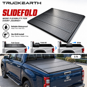 GWM P300 Double Cab Sliding Tri Fold Tonneau Cover for 5 ft Bed Hard Folding Aluminum Truck Bed Cover with Sliding Rails - Product Image 1