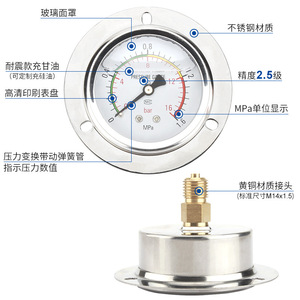 Manomètre axial en acier inoxydable YN60ZT, résistant aux chocs, pour huile hydraulique et eau, avec bords - Product Image 5