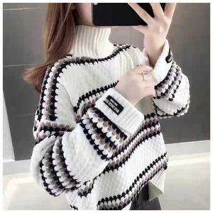 Maglione <span class=keywords><strong>a</strong></span> <span class=keywords><strong>Righe</strong></span> da <span class=keywords><strong>Donna</strong></span> con Mezzo Collo Alto Autunno Inverno, Pullover Caldo e Largo, <span class=keywords><strong>Maglia</strong></span> Lunga Casual - Product Image 4