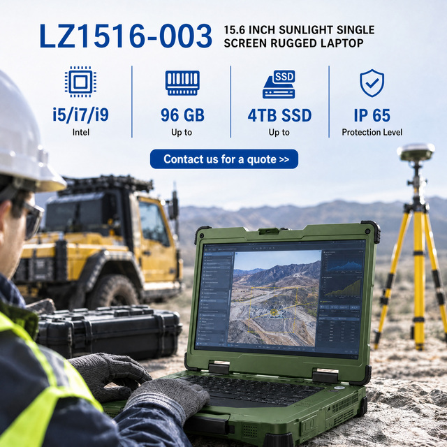 15.6 Inch Fanless Industrial Rugged Laptop IP65 Waterproof Shockproof Sunlight Readable Windows 11 Intel Core I7 I9 1920*1080