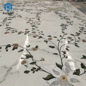 Luxury waterjet stone cutting square marble floor inlay flooring flower design curved marble tiles square water jet medallion