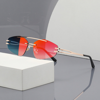 Lunettes de soleil carrées sans monture à double pont avec verres PC traités anti-UV400 et monture métallique pour usage extérieur unisexe