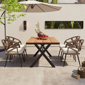 Modern Portable Outdoor Set with PE Rattan Chairs and Plastic Wood Table 4 Seater for Gardens and Lawns - Product Image 2