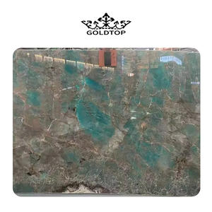 GOLDTOP OEM/ODM Granito Losa de piedra <span class=keywords><strong>natural</strong></span> Encimeras Cocina Granat verde Lujo Brasil Amazonita Losa verde y tapas de mesa - Product Image 3