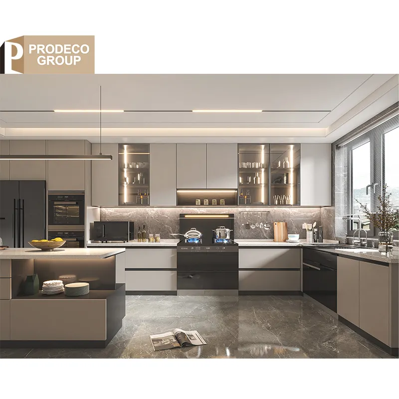 Prodeco Luxus Holzeinheit Wand Küchenschränke-Set komplette Eckwandschränke Küchenschrank Hersteller für Küche