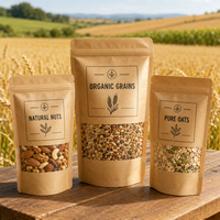 Sachet en papier kraft biodégradable refermable avec fermeture éclair, impression personnalisée du logo, pour épices, viande séchée, aliments, emballage en papier kraft