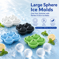 Moule à glaçons sphériques en silicone écologique et flexible, 4 cavités, grand format, pour whisky et cocktails à la maison, avec démoulage facile