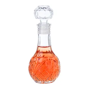 130ml Tiny Glass Container Clear Delicate Glass Small Wine Alcohol Liquor Bottle with Special Shape Stopper