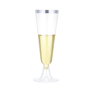 Copas de Champán Desechables de Plástico PS con Borde Dorado Plateado, Juego de 25 Piezas, 4.7oz/150ml, para Bodas y Fiestas - Product Image 5
