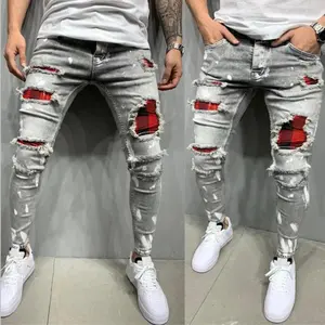 Pantalones vaqueros con logotipo personalizado para hombre, vaqueros con agujeros transpirables de talla grande