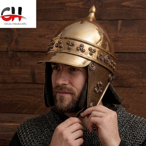 CH Indian 18 Gauge Steel Handmade Polished Vintage Golden Medieval Knight Helmet Customizable Logo Home Thanksgiving Diwali - Product Image 1