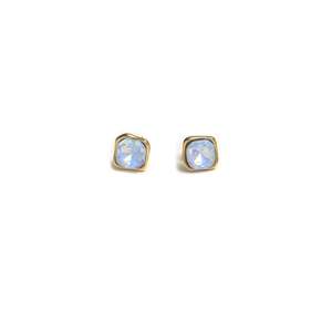 Fashion <b>Stud</b> <b>Earrings</b> 316L Stainless Steel PVD Gold Plating Sustainable Resistant Square Blue <b>Crystal</b> Design - Product Image 1