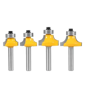 Woodworking Tools 4 Pieces 1/4 Handle Round Over Edging Router Bit Set Radius Straight Trimmer Cleaning Corner Round Bits