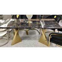 Ensemble de table à manger moderne Fanaosi, 8 chaises, plateau en marbre, pieds en acier inoxydable doré, assemblé, durable, pour la maison, l'hôtel, le restaurant, la cuisine