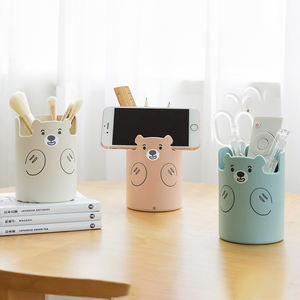 Silindirik kalem raf cep telefonu stentleri plastik kırtasiye organizatörler kalemlik karikatür ayı kalemlik çocuk hediye - Product Image 1