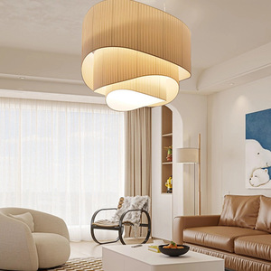 Lustre japonais minimaliste ovale en tissu plissé, E27, commande par interrupteur, luminaire suspendu moderne pour salon - Product Image 1