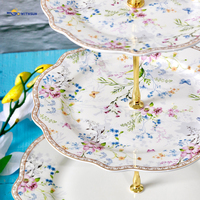 Assiette à dîner en porcelaine fine New Bone China, motif vague, support à gâteau en métal à 3 niveaux, personnalisable, doré, luxe, pour mariage, hôtel, résistant à la rouille