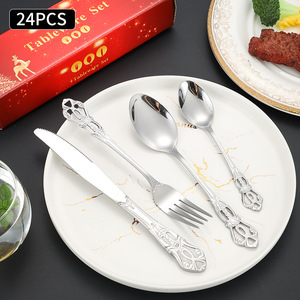 Juego de Cubiertos de Acero Inoxidable Royal Court, 5 Piezas, Cuchillo, Tenedor, Cuchara, Plateado y Dorado, Estilo Occidental - Product Image 4