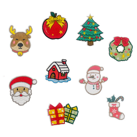 Cute Santa Claus Snowman Elk Cartoon Iron-On Christmas Tree Decorations Holiday Badge Patches with Embroidered Technics