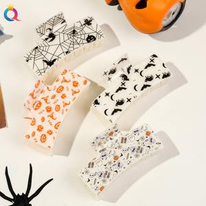 QIYUE Halloween Pinces À Cheveux 8.5CM Solide Carré PS Drôle Fantôme Citrouille Grimace Accessoires De Cheveux Pour Femmes Fait Durable En Plastique Chaleur - Product Image 5