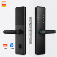 Serrure de porte intelligente sans clé à empreinte digitale TTLock moderne noir mat 6068 en gros avec carte mémoire et contrôle par application pour porte en aluminium
