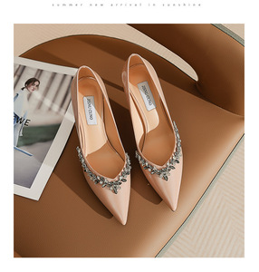 Zapatos de Tacón Alto Franceses de Lujo para Mujer, Estilo Slip-On, Color Nude con Pedrería, Tacón Delgado de 8 cm, PU, Primavera/Otoño - Product Image 6