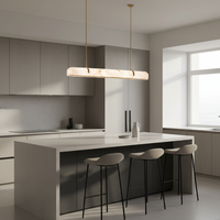 Lámpara de Techo Larga de Estilo Francés con Detalles en Mármol, Lámpara de Araña de Techo Alto con Tiras de Cobre para Villas, Hoteles, Restaurantes y Bares