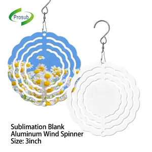 Prosub Wholesale Small 3in Blank Aluminum Wind Spinner Sublimation Metal White Plain Wind Chimes Home Garden Decoration