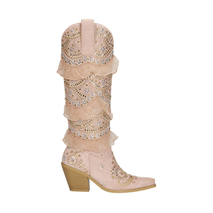 Bottes de cowgirl Loretta sexy à talon épais, hauteur genou, style western, avec strass blancs, pour mariée, semelle intérieure en EVA, faible MOQ - Product Image 1
