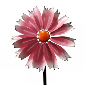 Ornements de jardin en métal cinétique double RSF, fleurs colorées, 35 éoliennes à vent, diamètre 38 cm, modèle facile à installer # 53 Décorations de patio et de jardin - Product Image 1
