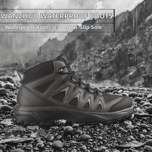 Bottes de randonnée imperméables en cuir pour hommes, semelle extérieure en caoutchouc, doublure en coton, bouton rotatif en EVA, design respirant pour l'hiver - Product Image 2