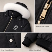Manteau d'hiver formel épais et imperméable en velours pour homme YOUMEI, personnalisé, avec capuche en fausse fourrure, style bomber, fermeture éclair