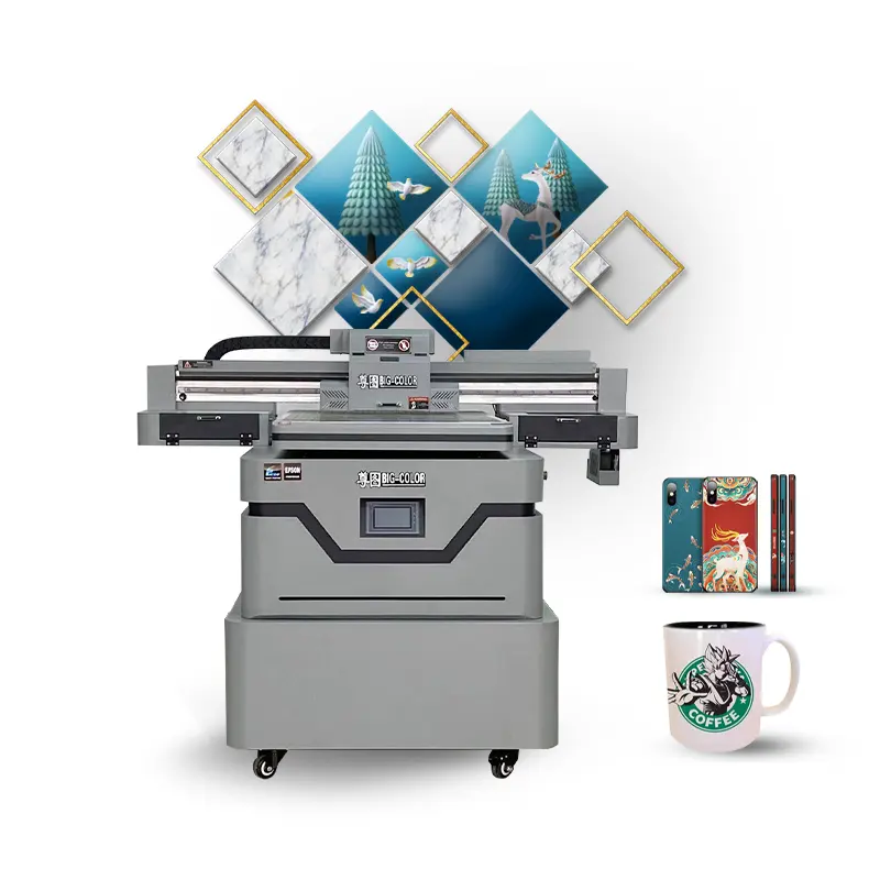 Fabrikant Industriële Uv 6090 Uv Flatbed Printer Voor 3d Effect Grote Maat 60*90Cm Met Vernis Drie Printkop tx800