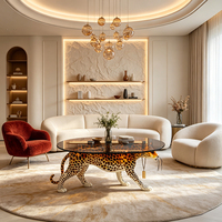 JINGYUE BJ240 Sculpture de léopard grandeur nature personnalisée en usine, table basse en résine avec plateau en verre trempé, art animalier écologique
