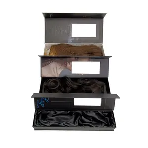 Box With Bag Custom Weave Hair Gift Storage Box With Ribbon Closure Hair Bundles Packaging Box Extension Bags With Satin For Wig Accessories