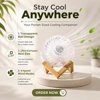Ventilateur de bureau électrique décoratif personnalisé, réglable, en bois, avec lumière LED rafraîchissante, personnel, portable, mini, réglable