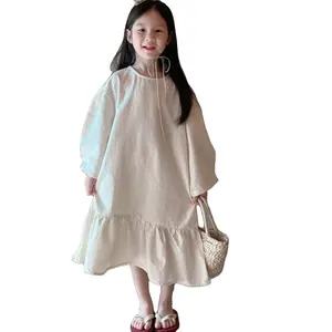 Новейшая одежда из чистого хлопка для маленьких девочек, От 2 до 8 лет с длинным рукавом, детская одежда, оптовая продажа, весенние платья с разрезом для девочек