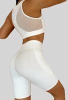 Ensemble de vêtements de sport actifs pour femmes, shorts de yoga de fitness, logo personnalisé, maille à empiècements, ensemble de 2 pièces, soutien-gorge de yoga, pantalon de course