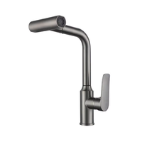 Robinet de cuisine monocommande chaud/froid en laiton gris anthracite avec douchette extractible en acier inoxydable 304, vente en gros usine